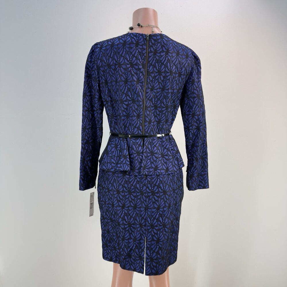 NEW ANTONIO MELANI Blue And Black Lace Peplum Midi Dress - Picture 5 of 17